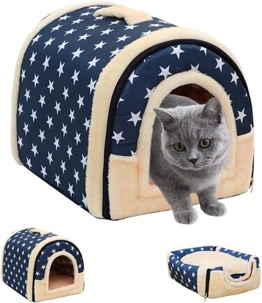 Кітня - будиночок для котів, ліжко-печера з м'яким плюшевим подушкою. Складаний будиночок для котів, кроликів, морських свинок, кошенят до 2.5 кг, 35x32x28 см