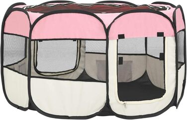 Тідярд Розкладний вольєр для цуценят з переносною сумкою, рожевий, 110x110x58 см