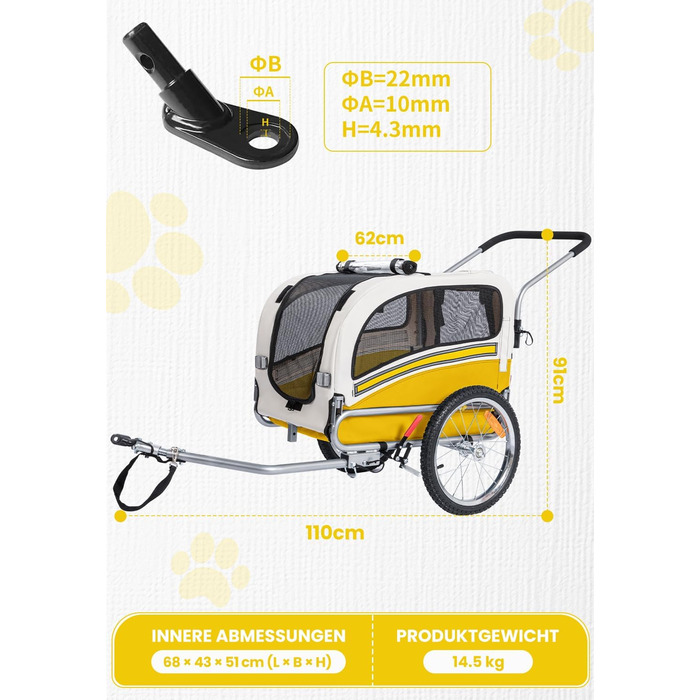 Причіп для собак SEPNINE® 2-в-1 для велосипеда та джоггінгу, до 30 кг (жовтий)