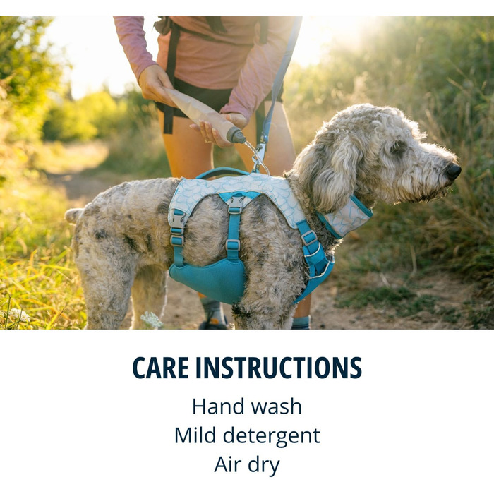 Шлейка Swamp Cooler від Ruffwear для собак з ручкою, легке прохолодне спорядження для собак, регульована, міцна та охолоджуюча, 2 петлі для повідків, Biolumin Blue (Small, 56-69 см)