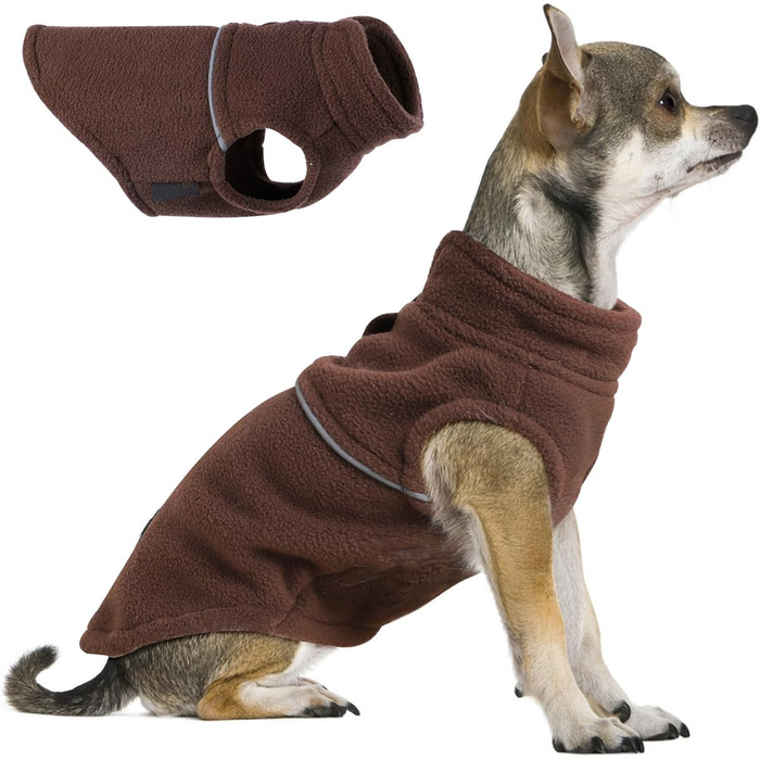 Тепла флісова жилетка для собак, пудель, дівчатка чи хлопчики, теплий пуловер, фліс, жилетка для цуценят, м'яка, еластична, тепла жилетка, одяг для домашніх тварин (Колір: Коричневий, Розмір: XXS) XX-Small Коричневий