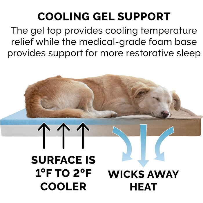 Гіркий собачий лежак Furhaven з водовідштовхувальним гелем, великий/середній, знімний, пральний чохол, до 25 кг, Indoor/Outdoor, Oxford Polycanvas, розмір 76x51x8 см