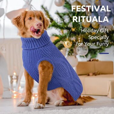 Теплий та м'який пуловер для собак Queenmore | Turtleneck для Corgi, Beagle, Французького бульдога, Шнауцера, Такси | Розмір L, Колір блакитний