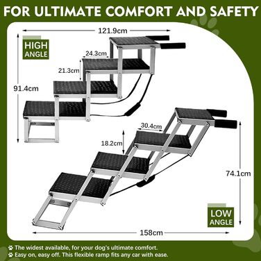 Сходинки для собак великих порід, широкі, 4 сходинки, складана пандус для собак, легкі та неслизькі, для авто, вантажівок та SUV, вантажопідйомність до 100 кг