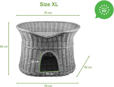 Будиночок-корзина для котів XL 70 см з лози, двоповерхове ліжко для котів і собак, натуральний колір, для дому