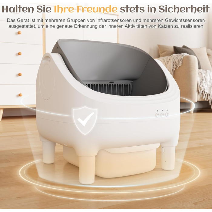 Автоматичний лоток для котів JUMMICO з самоочищенням, з керуванням через додаток, 12л, XXL, відкритий дизайн, безпека для котів 1,5-15кг