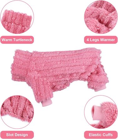 Піжама для собак маленьких порід: теплий флісовий комплект для дівчаток та хлопчиків, теплий зимовий костюм для Чихуахуа, Йоркі та інших, рожевий, середній розмір