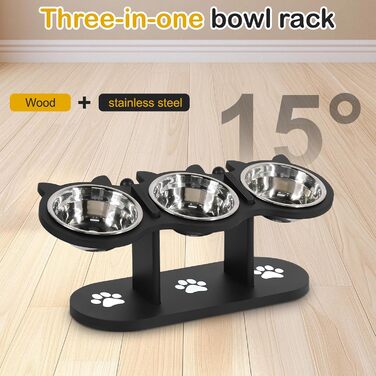 Набір мисок для котів 3 в 1: годівниця, поїлка, підставка. З нержавіючої сталі, з дерев'яною підставкою. Підходить для котів та маленьких собак.
