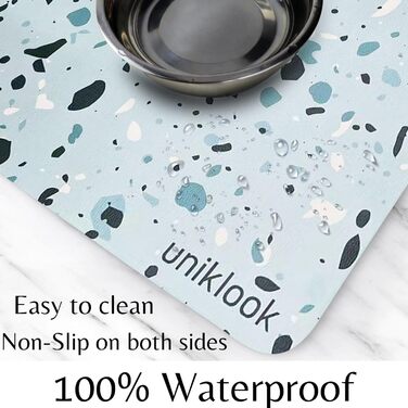 Великий водонепроникний килимок для миски собак і котів Uniklook, 71,1 x 41,9 см, легко миється, тераццо-синій