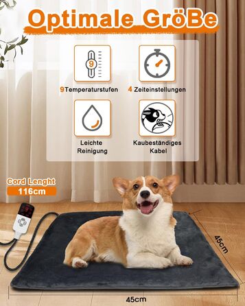 Килимок грілка для котів та собак, 30-60°C, 4 таймери, безпечний, вологостійкий, 45x45 см, сірий