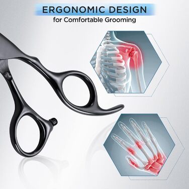 Набір професійних ножиць Gimars 4CR для грумінгу собак та котів (6-в-1) з безпечними закругленими кінцями, включає прямі, філірувальні та вигнуті ножиці та гребінець