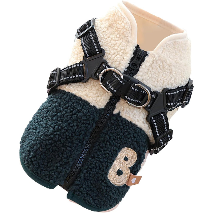 Зимовий теплий одяг для собак - куртка з отвором для шлейки, для малих та середніх порід, зелено-білий колір