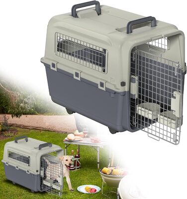 Транспортна бокс для котів та собак ORHEYA 80x57x70 см, авіабокс для перевезення домашніх тварин до 20 кг з металевими дверцятами і колесами, для літака та авто