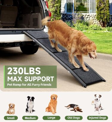 Рампа для собак, 170 см, складана, з антиковзким покриттям, для собак середніх та великих порід (до 113.4 кг), легка та портативна, 160x44 см