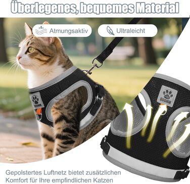 Нашийник для кота Bindokun з повідком, анти-вислизання, комплект для котів та собак, регульований, чорний, M