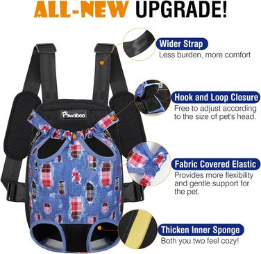 Pawaboo Рюкзак-переноска для тварин, регульований, для собак та котів середніх розмірів (Denim Blue, S)