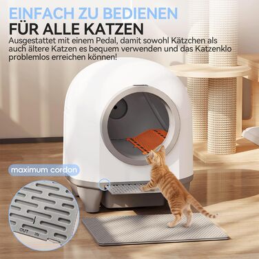 Автоматичний лоток для котів TRIUMPHKEY 90L з самоочищенням, XXL, керування через додаток, моніторинг здоров'я, подвійне дезодорування, з килимком та ароматизатором, для кількох котів