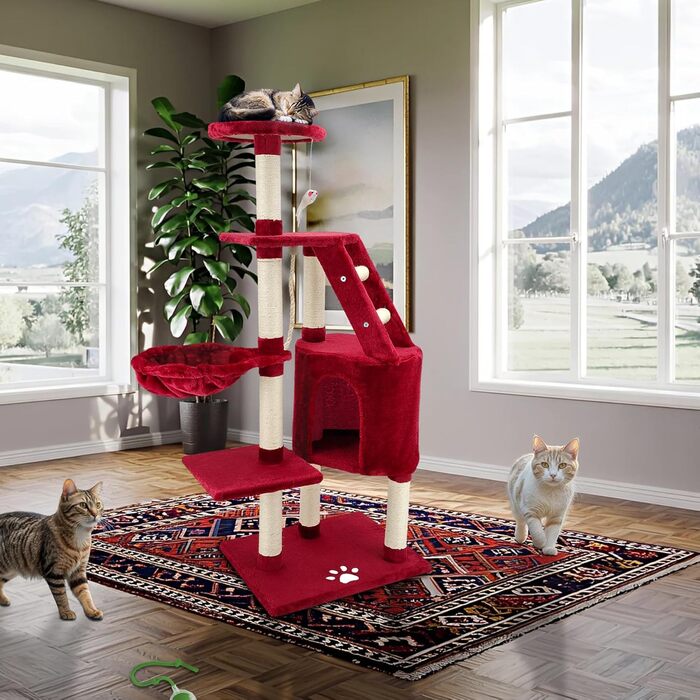 Дряпак для котів Beltom® Kratzbaum з платформою для ігор, 120 см (Вишневий)