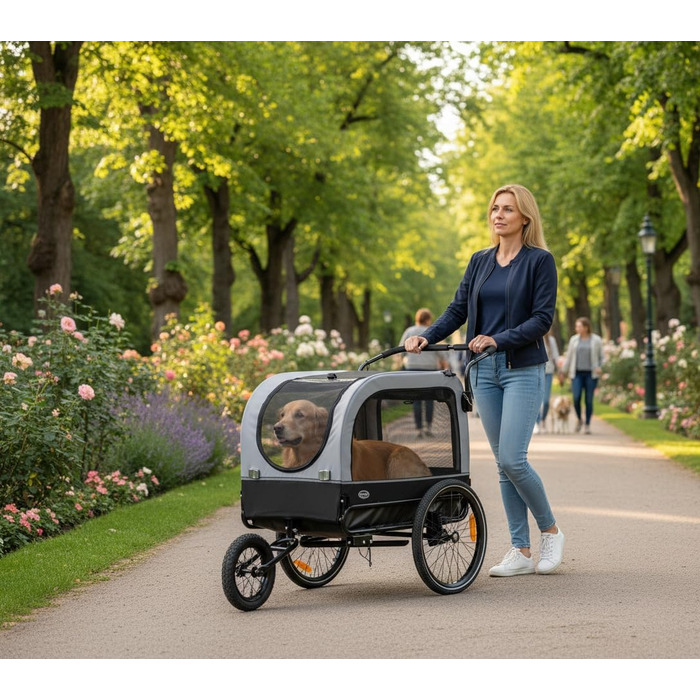 Причіп для собак CXWXC 2-в-1: велосипедний причіп та візок для собак з амортизаторами, сірий, вантажопідйомність 40 кг