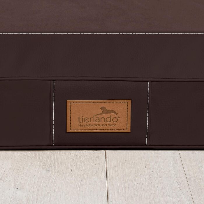 Ортопедичний лежак для собак Tierlando® Oscar VIP з екошкіри та велюру, з в'язкоеластичною піною, антипрослизкова підкладка, 100x80 см, коричневий