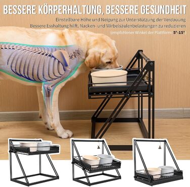 Підставка для мисок для собак OneTigris, регульована висота 28 см, анти-розливання, з дзвіночком, для середніх та великих собак