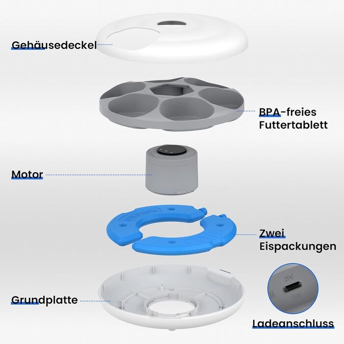 Автоматичний годівник для котів з вологим кормом, 6 прийомів, з таймером та WiFi, для сухого та вологого корму