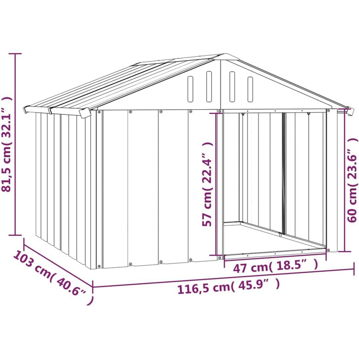 Будка для собак vidaXL антрацитова 116,5x103x81,5 см, оцинкована сталь