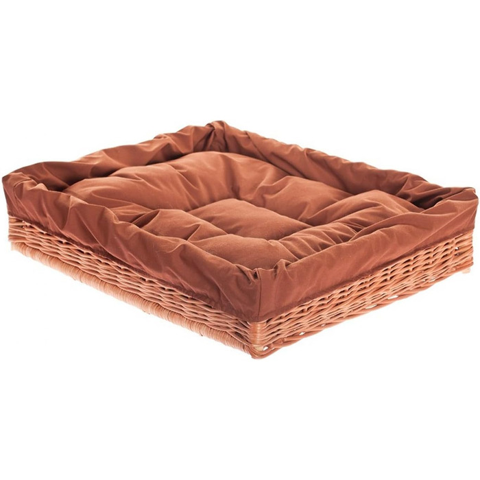 Корзина для собак та котів з ротангу, лежанка, гніздо, 60x50x18 см (натуральний колір)