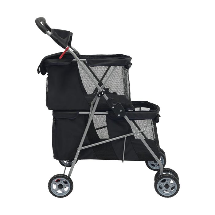 Двоярусний візок для домашніх тварин для собак та котів середніх та маленьких порід - Легкий візок-переноска для прогулянок, подорожей та відпочинку на природі, до 20 кг (Чорний)