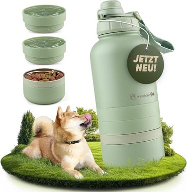 Hana Pets: Фляга для собак на 1л з мисками - ідеальна для подорожей. Ізольована фляга з нержавіючої сталі з мисками, зручна для перенесення. До комплекту входить ручка.