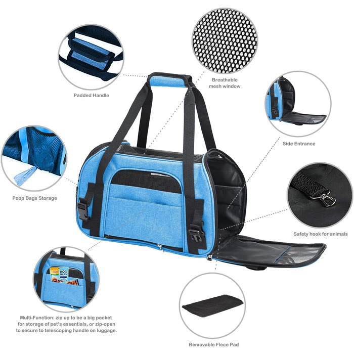 Переносна переноска для тварин Jespet, м'які стінки, для котів та цуценят, 17' x 9' x 11.5', блакитний