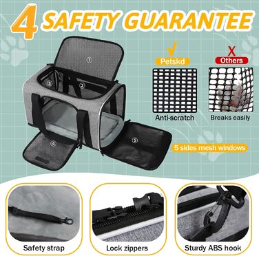 Транспортна сумка для тварин Petskd, схвалена авіакомпаніями, сіра, для котів та собак середніх розмірів, 17.0' x 11.0' x 10.5'