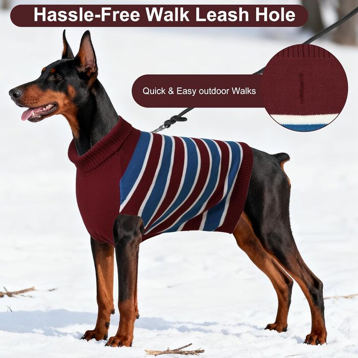 Пуловер для собак великих порід, теплий халат для домашніх тварин, пуловер з високим коміром для осені та зими, в'язаний для Golden Retriever, Labrador, Dobermann, червоний, Getaway Solids