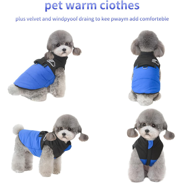 PETCUTE Зимовий теплий нашийник для собак, водонепроникний, для малих, середніх та великих собак, з отвором для повідка, ідеальний для зими, осені, весни (L, блакитний)