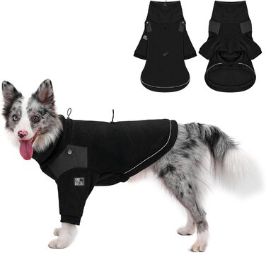 Пуловер для собак OneTigris з флісу, теплий, з отвором для повідка, чорний, розмір L (20-30 кг)