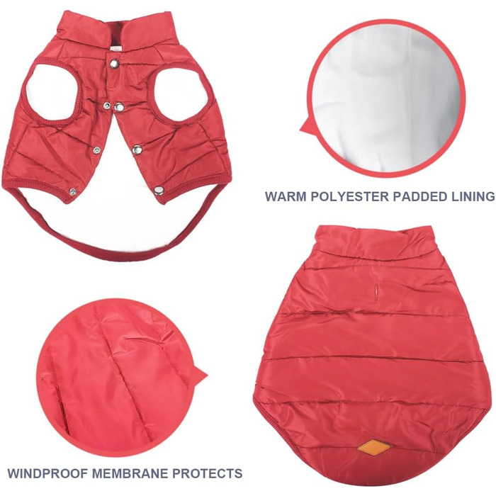 Зимовий одяг для собак Meioro: тепла куртка, флісова жилетка, м'який світшот для маленьких та середніх собак (XXL, Rosso)