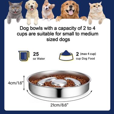 Миска для собак зі нержавіючої сталі, Slow Feeder, Ø 21 см, антислизька, для уповільненого годування, запобігає ковтання, проти запор, для собак, кольорова миска (Колір 2)