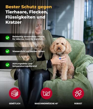 Водонепроникний плед для собак та котів на диван – захист від плям – дихаючий та пральний – Made in Germany (зелений, 95x135 см)