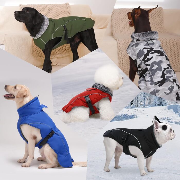 Водонепроникний теплий зимовий одяг для собак DENTRUN, флісова підкладка, куртка для собак середнього розміру (Синій, M)