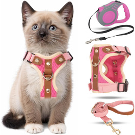 Набір для кота: шлейка та поводок-телескопічний, антизламання, регульована шлейка для кошенят та собак, рожевий