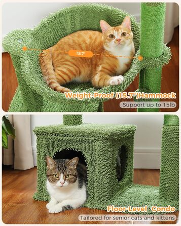 Котячий кактусовий кігтеточка MUTTROS 101,6 см з великою металевою гамаком, будиночком та іграшкою для домашніх котів, зелений