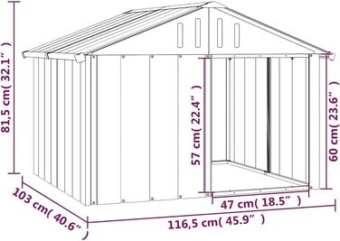 Будка для собаки vidaXL сіра, 116,5x103x81,5 см, оцинкована сталь
