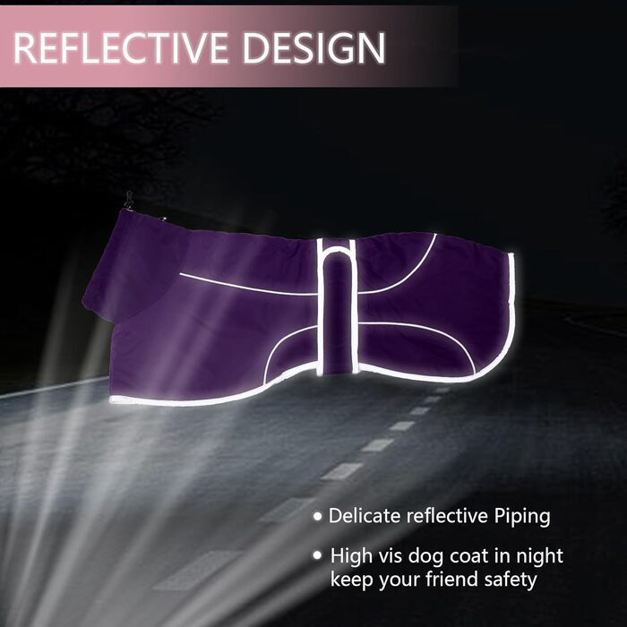 Водонепроникний зимовий пуловер для грейхаундів Geyecete: теплий, регульований, з відбиваючими елементами, для середніх та великих собак (XS-XXL, фіолетовий)