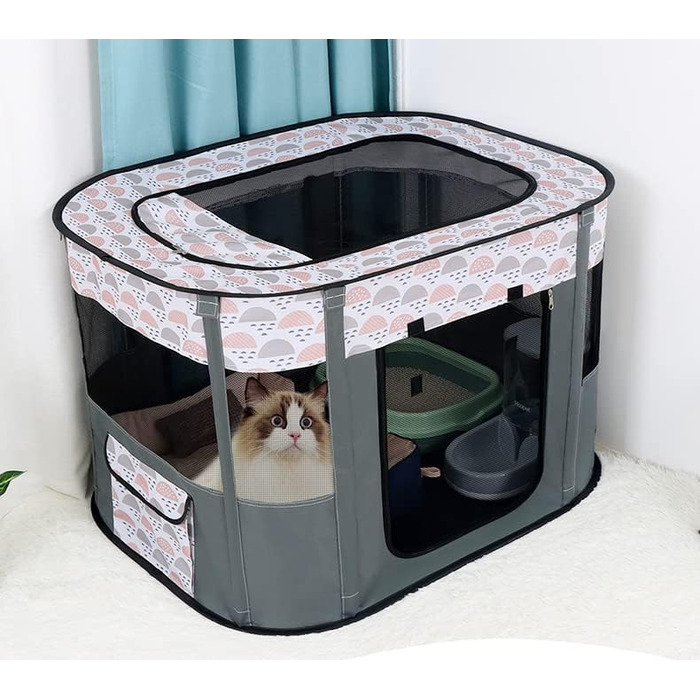 Портативна собача будка Floving, загон для тварин, переносна клітка для котів та цуценят, сіра (80*60 см)