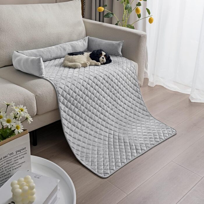 М'яке ліжко-софа для собак та котів з велюру, неслизьке, миється, 90x120 см, сірий