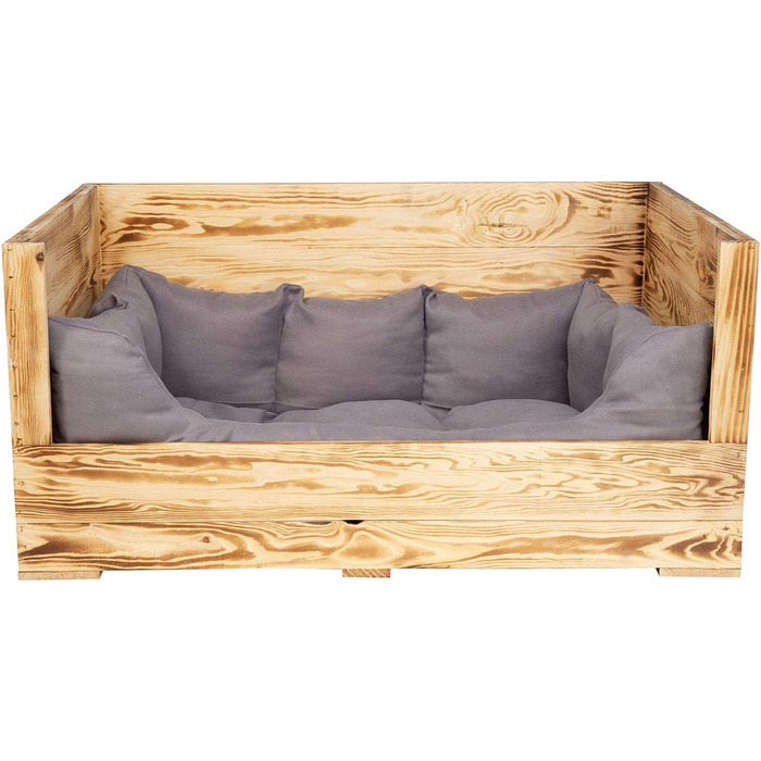 Собаче ліжко Kistenkolli Altes Land Balu з дерева з подушкою, корзина для собак, лежанка, вінтажний диван для собак, для вулиці (білий), 90x57x45 см