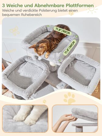 Кігтеточка Taoqimiao 193 см, велика, XXL, з будиночками, гамаком, кошиком та 7 стовпчиками для дряпання, MS047G, сірий колір