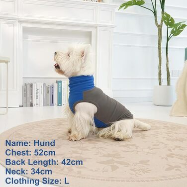 Пуловер для великих собак з флісу, ультра м'який, без рукавів, з високим коміром (XXL, обхват грудей: 62 см, сірий)