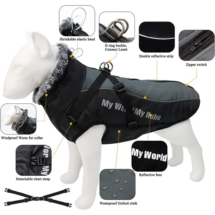 Водонепроникний зимовий одяг для собак, тепла куртка-жилет для собак, захист живота, одяг для домашніх тварин з блискавкою, відображаючий та вітронепроникний, для середніх та великих собак, розмір 2XL-6XL (6XL)
