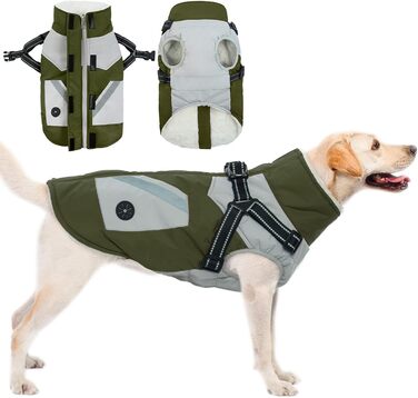 Зимовий теплий одяг для собак маленьких порід: куртка, дощовик, пуловер (ХІхуахуа) - армійний зелений (S, L: обхват шиї 45см, обхват грудей 62см)